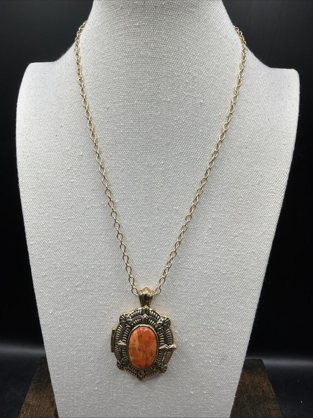 Barse Chivalry Locket Necklace- Sponge Coral-Bronze- NWT